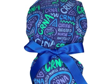 Louis + Phil CRNA Ribbon Tie Ponytail Scrub Cap