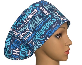 Ortho Words Euro Scrub Cap, Women’s Ribbon Tie Ponytail, Unisex Tie back or Toggle Orthopedic Surgical Cap, Scrub Hat .Louis and Phil