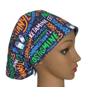 Louis + Phil Anesthesia Pharmacy Words Euro Scrub Cap