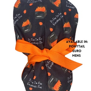 Louis + Phil Dumpster Fire Ribbon Tie Ponytail Scrub Cap