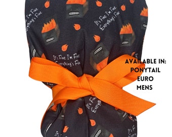 Louis + Phil Dumpster Fire Ribbon Tie Ponytail Scrub Cap