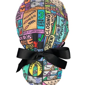 Louis + Phil Operating Room Surgery Comic Ribbon Tie Ponytail Ponytail Scrub Cap
