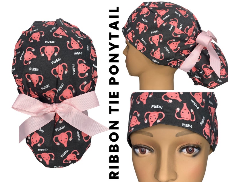 Black Uterus Push OB/GYN Scrub Cap. Women's Ponytail Euro Etsy