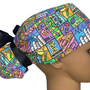 Louis + Phil Anesthesia Comic Ribbon Tie Ponytail Scrub Cap
