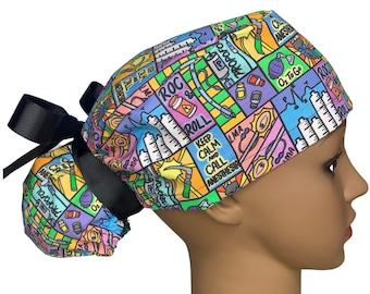 Louis + Phil Anesthesia Comic Ribbon Tie Rabo de Cavalo Touca de Limpeza