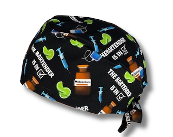 Louis + Phil The Bartender Is In Men's/Unisex Tie Back Scrub Cap