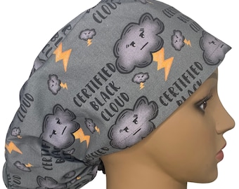 Certified Black Cloud Euro Scrub Cap. Women’s Ponytail Scrub Cap, Men's Surgical cap. Nurse Cap, Funny Scrub Hat buttons. Louis Phil