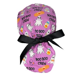 Louis + Phil Boo Boo Crew Halloween Ribbon Tie Ponytail Scrub Cap
