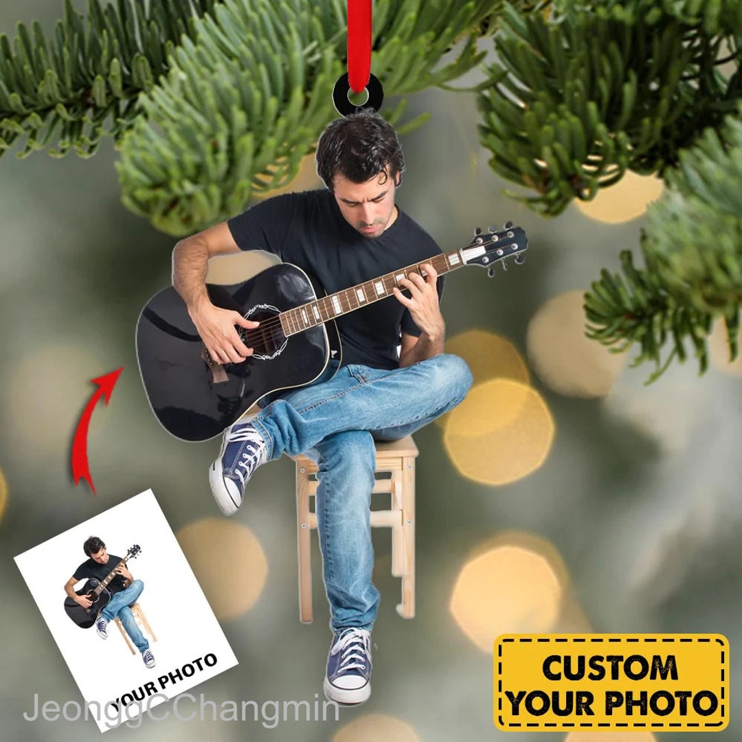 Personalized Photo Guitar Player Ornament, Christmas Gifts for Guitar