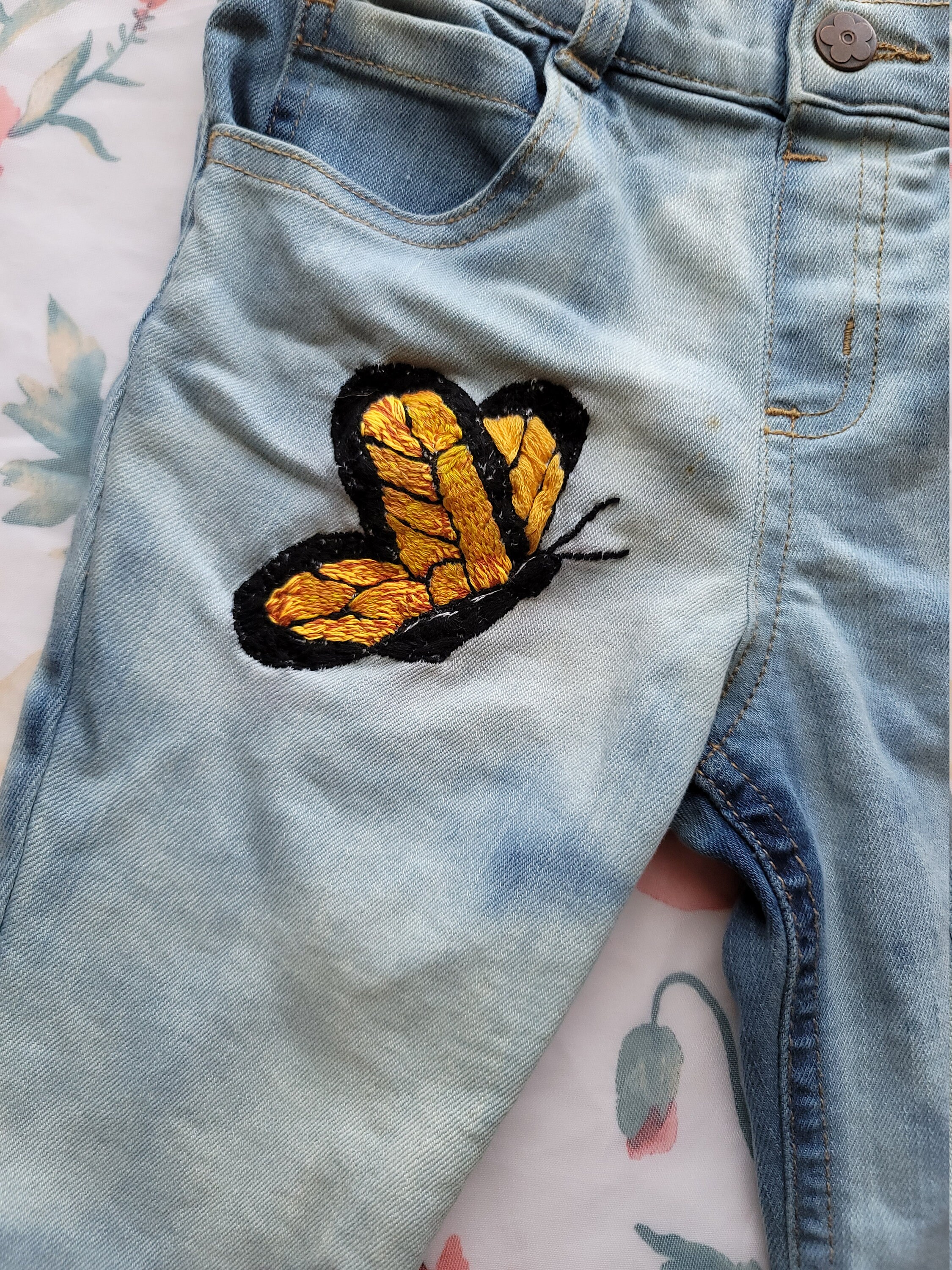 Butterfly Embroidered Pants Embellished Jeans Decorated Etsy