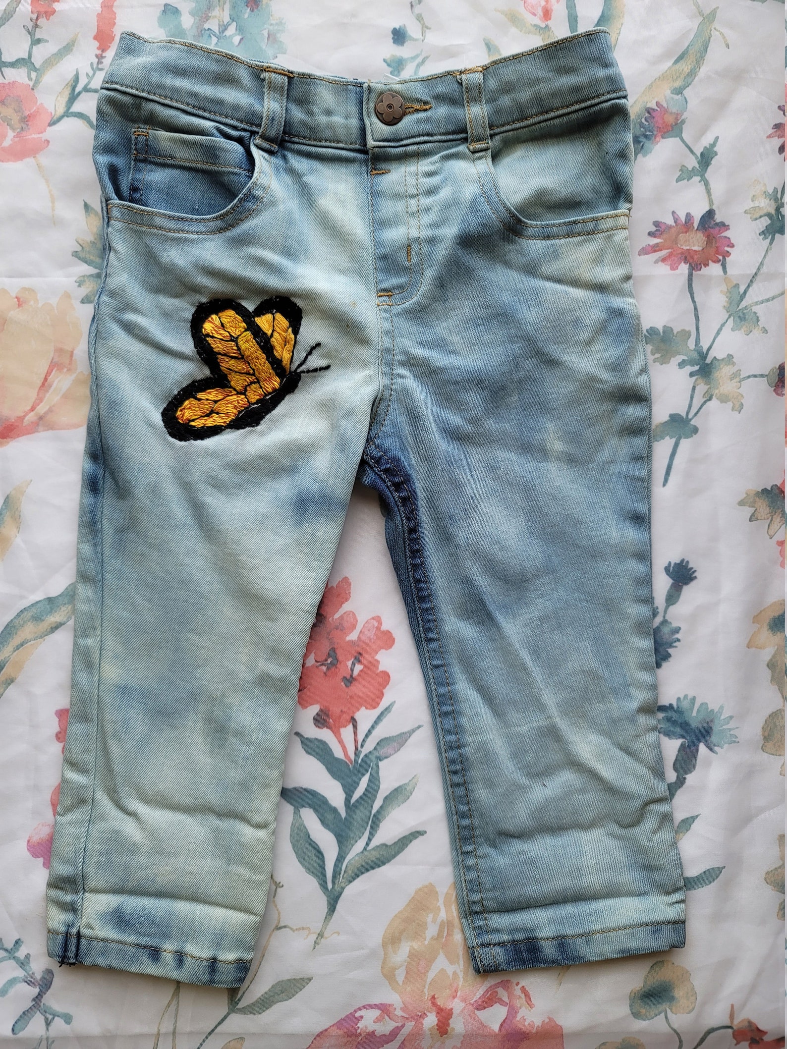 Butterfly Embroidered Pants Embellished Jeans Decorated Etsy