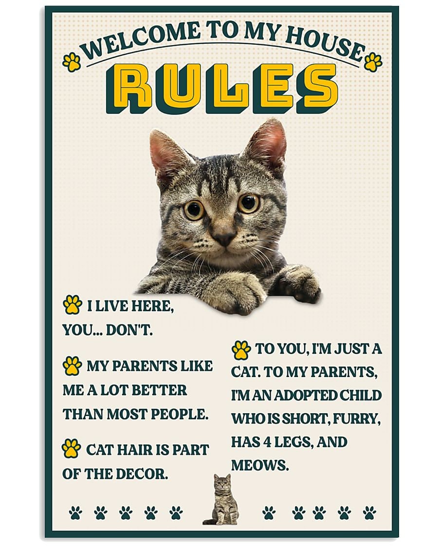 Cat Lovers To My House Rules Canvas Framed Poster Etsy