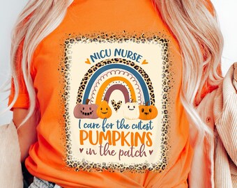 NICU Nurse Halloween T-Shirt: Rainbow Pumpkin Design