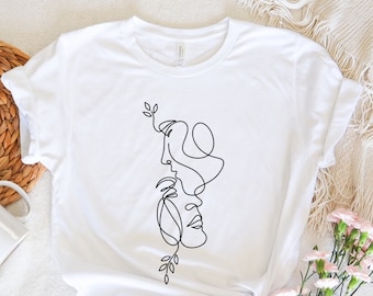 Couple One Line Art T-Shirt, Lovers Continuous Line Tee, Unisex