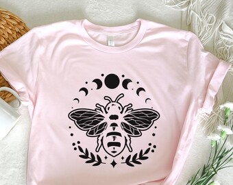 Mystical Bee Moon Phases T-Shirt: Celestial Boho Shirt