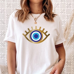Evil Eye Protection T-Shirt, Gold Evil Eye, Blue Black Third Eye Shirt, All Seeing Eye Tee, Mystic Shirt, Occult Shirt, Tarot Lady Clothing