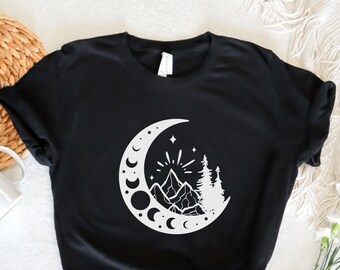 Crescent Moon Phases T-Shirt: Celestial Graphic Tee, Bohemian Style