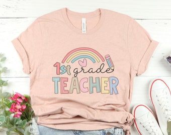 First Grade Teacher Shirt, Colorful Graphic Tee