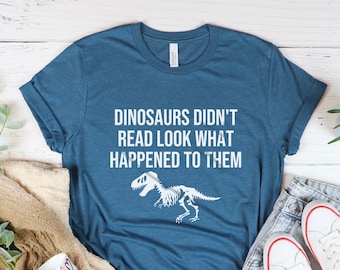 Funny Dinosaur Reading T-Shirt: Book Lover Gift
