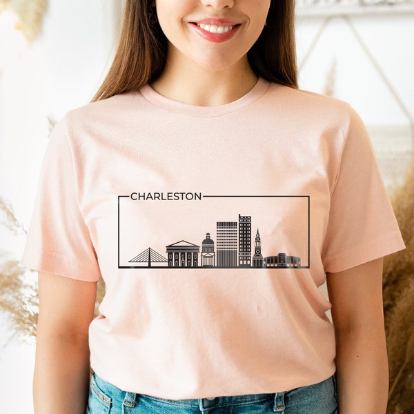 Charleston City Silhouette T-Shirt, Charleston Skyline Shirt, South Carolina Gifts, City Traveller Tanks, Unisex Adult Clothing, Tops & Tees