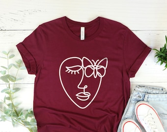 Abstract Woman Line Art Shirt: Minimalist Face Tee