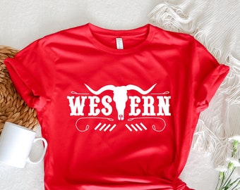 Western Cow Skull Graphic Tee: Unisex Country Shirt