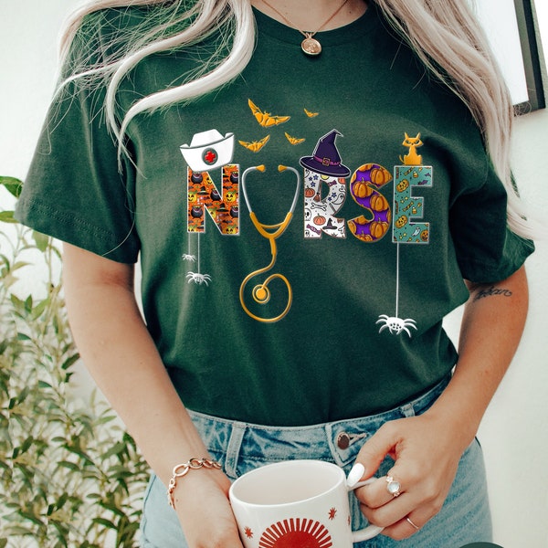 Camiseta de enfermera de Halloween: Camiseta de enfermería de otoño espeluznante