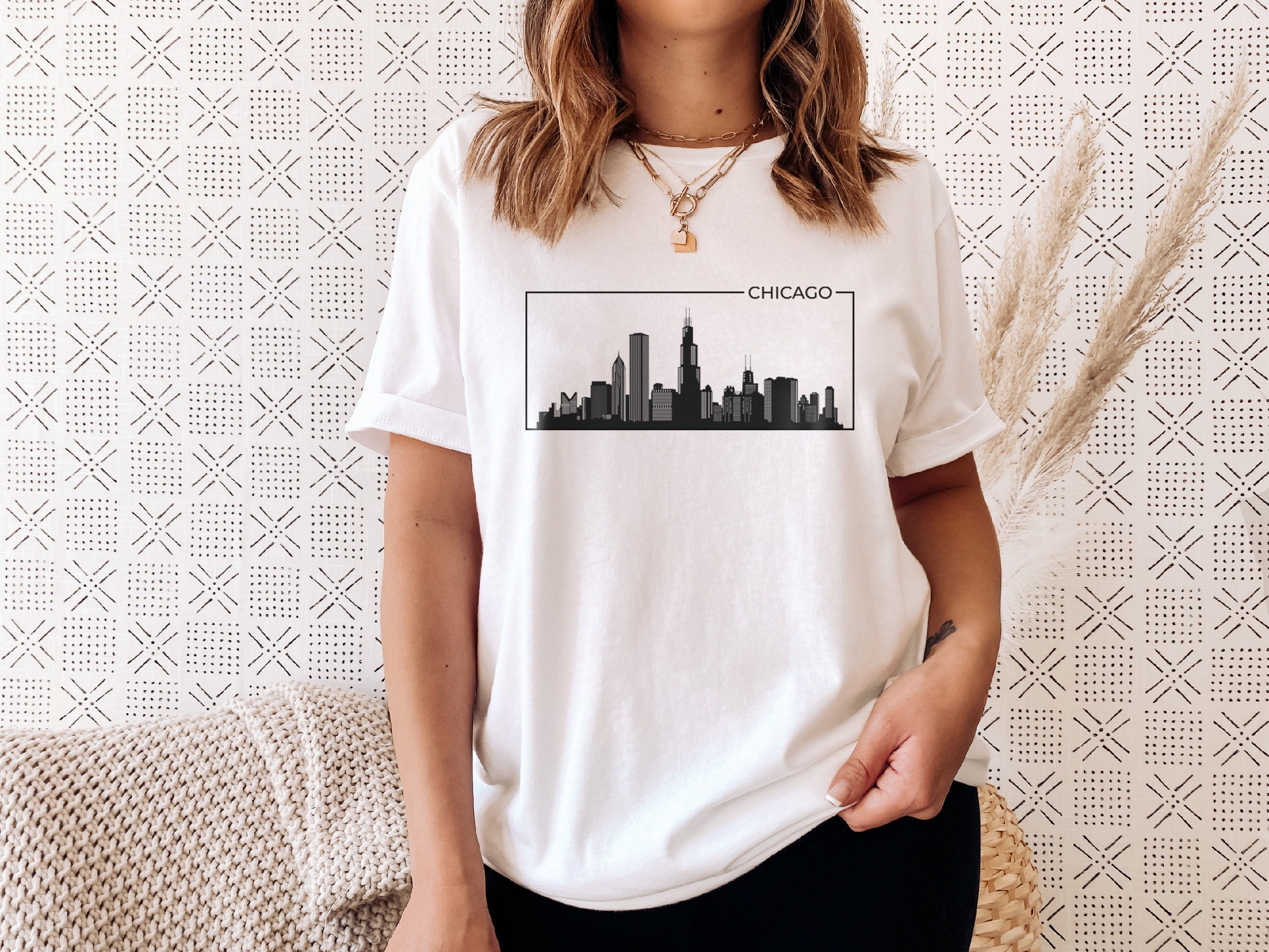 Chicago City Silhouette T shirt Chicago Skyline Shirt Illinois