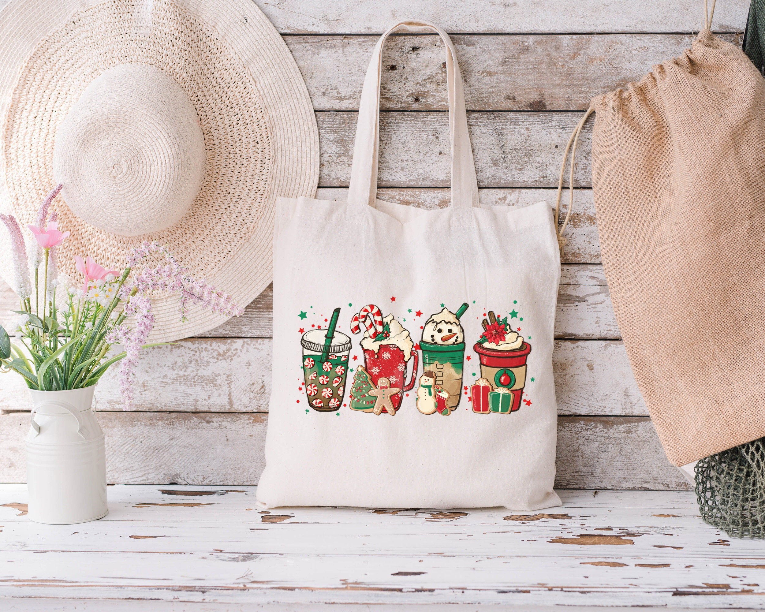 Christmas Tote Bag Christmas Coffee Tote Bag Coffee Lover - Etsy