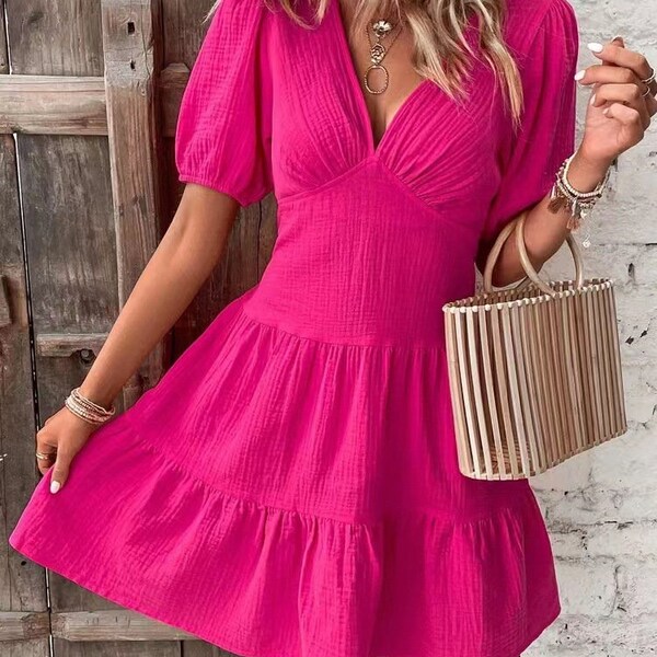 Stil A-line Sommerkleid Casual Outfits PINK,Strandkleid