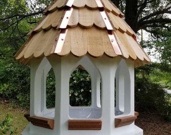 Starlight Cafe© birdfeeder Large cypress 8 Sided fly through, thick cedar shingles with 16oz copper borders
