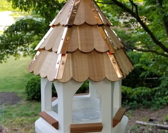Starlight Bistro© bird feeder Medium cypress six sided fly through w thick cedar shingles & 16 oz copper roof borders Free FedEx Shipping *