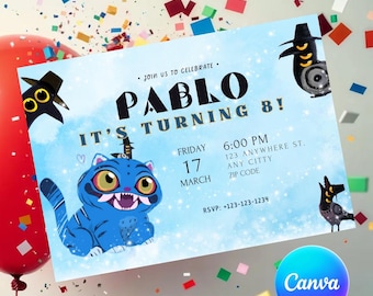 Custom Kpop Demon Hunters Derpy Birthday Invitation – Printable Digital Card, Personalized Derpy Invite, Derpy Tiger invitation, Saja Boys