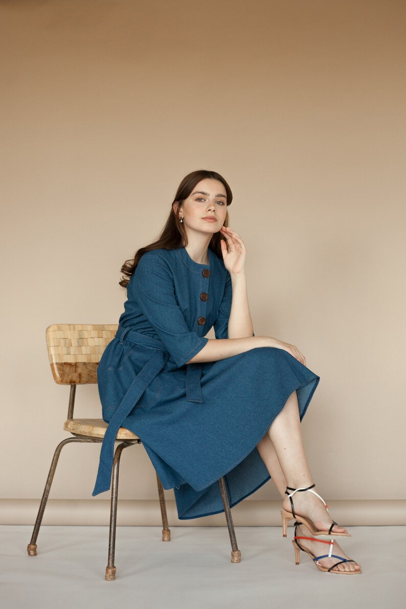 Midi Nursing Friendly Modest Vintage Jeans Denim Dress for Etsy