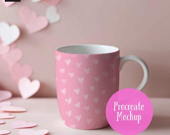 Mockup de caneca de Dia dos Namorados para Procreate, mockup de padrão sem costura (download digital)
