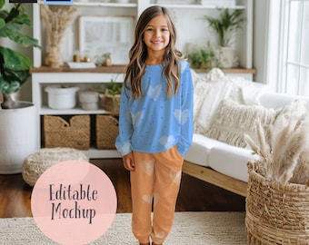 Little Girl Pajamas Mockup, Seamless Pattern Mockup, Procreate & Photoshop (Digital Download)