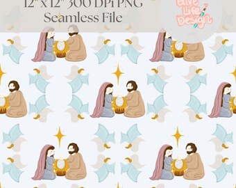 Hand-Drawn Nativity Seamless Pattern, Christmas Fabric Design (PNG Digital Download)