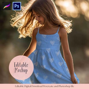 Little Girl Dress Mockup, Seamless Pattern Mockup, Procreate & Photoshop (Digital Download)