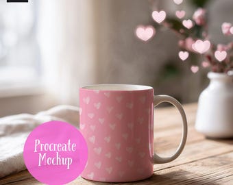Mockup de caneca de Dia dos Namorados para Procreate, mockup de padrão sem costura (download digital)