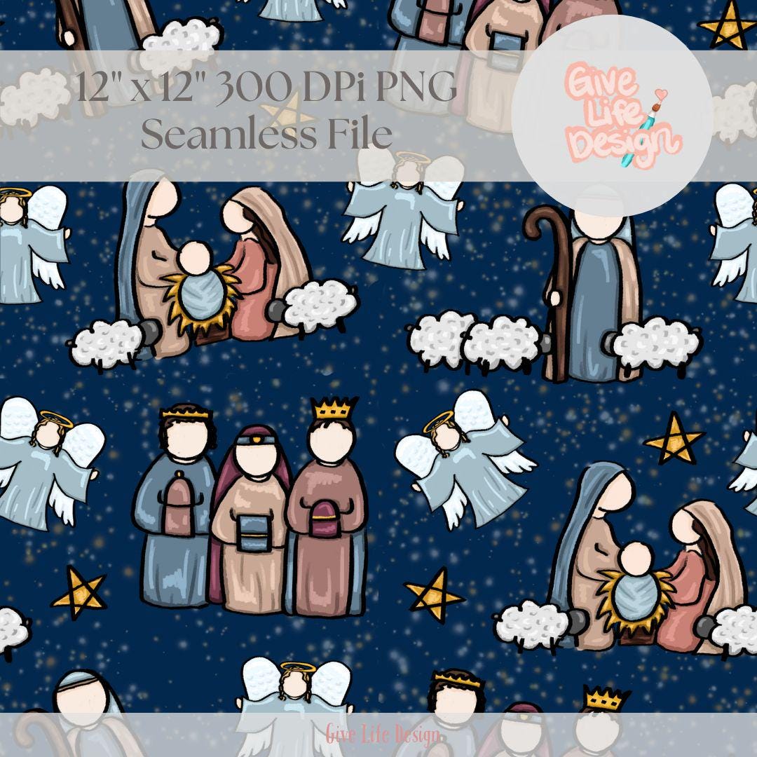 Nativity Background Pattern Hand Drawn Nativity Seamless Pattern, Christmas Fabric Design (digital ...