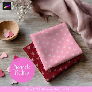 Procreate Fabric Mockup, mockup di San Valentino, mockup di stoffa, mockup di file senza soluzione di continuità, stagionale, primaverile, mockup di design multipli