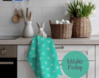 Easter Kitchen Towel Mockup, Seamless Pattern Mockup, Procreate & Photoshop (Digital Download)