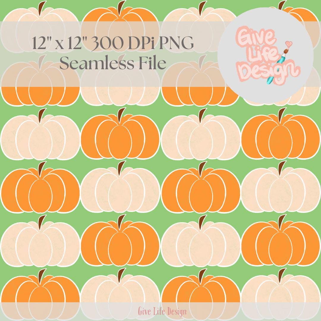 Hand-drawn Pumpkin Seamless Pattern, Fall Fabric Design (PNG Digital ...