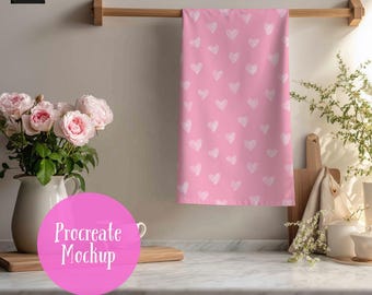 Valentines Kitchen Towel Procreate Mockup, Seamless Pattern Mockup (Digital Download)
