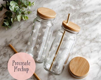 Mockup glazen blik 16 oz, procreate-mockup (digitale download)