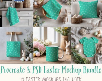 Easter Mockup Bundle, Seamless Pattern Mockups, Procreate & Photoshop (Digital Download)