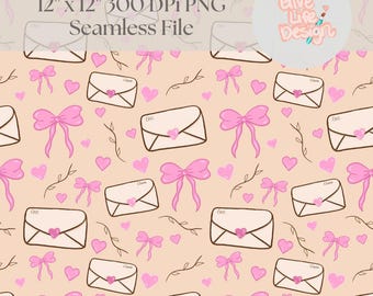 Valentines Letter Coquette Seamless Pattern, Valentines Fabric Design (Digital Download)