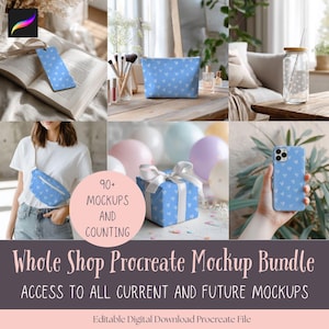 Procreate Mockup Bundle, Full access mockups, seamless file mockup, seamless file procreate mockup, POD mockups, Mockup bundle access