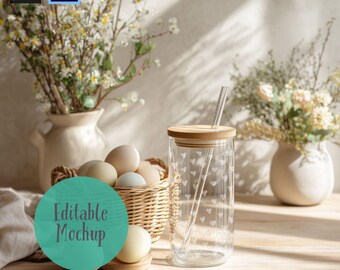 Easter 6oz Glass Can Mockup, Seamless Pattern Mockup, Procreate & Photoshop (Digital Download)