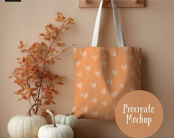 Fall Tote Bag Procreate Mockup, Seamless Pattern Mockup (Digital Download)